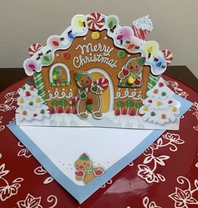 Christmas Sweet Candy Jolly Gingerbread Man House 3D Hallmark Cards - Set of 5 - Picture 1 of 3