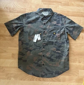 Caterpillar Men’s Relaxed Button Down Short Sleeved Shirt Deep Woodland Camo M - Picture 1 of 13