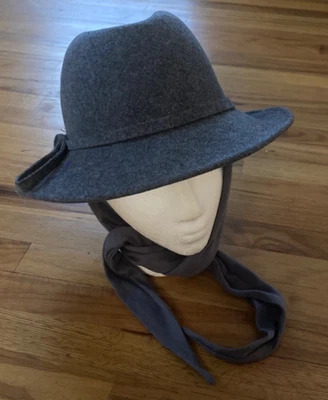 Sombrero de lana Fedora gris vintage Betmar para mujer con bufanda de corbata S/M Foto 1 de 4