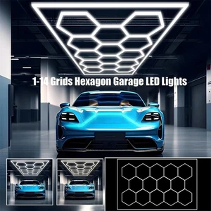 1-14 Grids Hexagon Garage Lights LED Honeycomb Light w/ Border 6000K for Garage - Picture 1 of 38