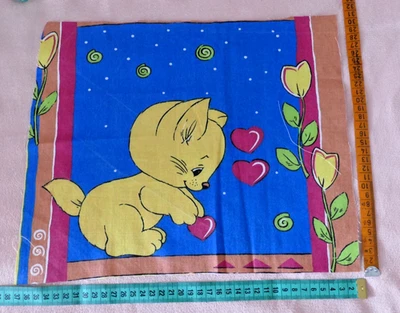 Stoff   Patchwork  Kissen - Panel  blau -Katze  mit Herzen - Bild 1 von 2