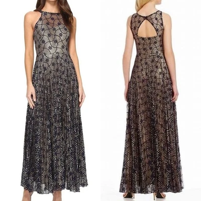 NWOT Eva Franco Anthropologie Navy Gold Lennox Octavia Maxi Dress Womens 8 - Image 1 of 4