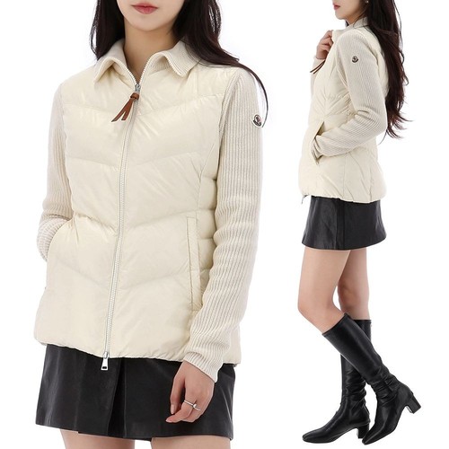 Giacca Moncler Logo Patch Tricot Imbottita Lana Zip 125049294