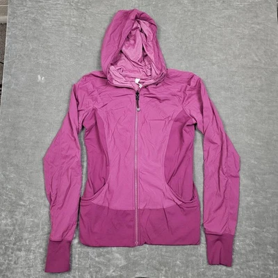 Chaqueta Lululemon para mujer 10 púrpura con capucha cremallera completa acanalada en la espalda agujeros para los pulgares Foto 1 de 4