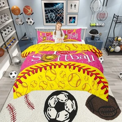  Softball Player Comforter Set,Sports Softball Bedding Set for Twin Softball 01 - Image 1 of 4