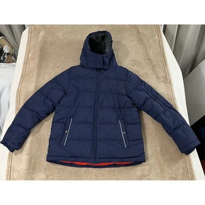 Jaqueta acolchoada Boden infantil com capuz tamanho 13/14 anos azul marinho casaco de inverno - Imagem 1 de 4