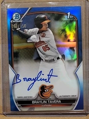 Braylin Tavera 2023 1st Bowman Chrome AUTO Prospect BLUE REFRACTOR 082/150 RC F5 - Image 1 of 4