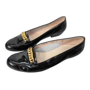 Salvatore Ferragamo Zapatos Negros Para Mujer Talla 8 Cuero Cadena Dorada Hechos en Italia - Imagen 1 de 12