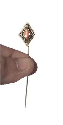 Vintage Stick Pin - Coral Color Stone - Image 1 of 4