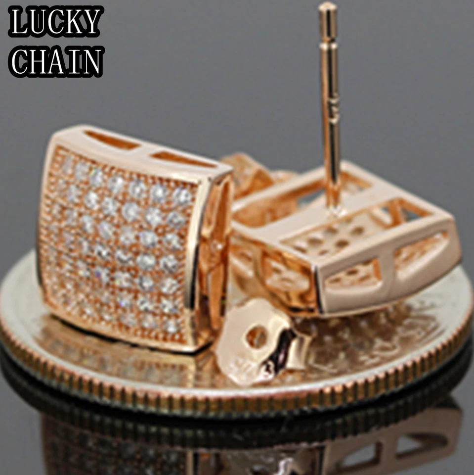 PLATA ESTERLINA 925 (9mm x 9mm) PENDIENTE DE ORO ROSA DIAMANTE LABORATORIO*E176 Foto 1 de 1