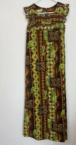 Made In Hawaii Vintage Small/8 60s Hawaiian Dress USA Brown Barkcloth Pockets - Picture 1 of 7