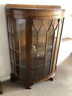 1930s Dark Wood Bow Fronted Display Cabinet