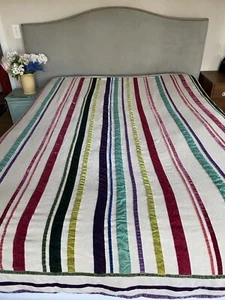 Pottery Barn Teen Striped Linen Chenille Duvet Cover Full/Queen Oatmeal/Multi - Picture 1 of 18