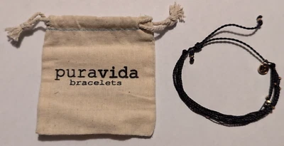 Браслет с бусинами из розового золота Pura Vida черный Малибу плюс холщовая сумка - Изображение 1 из 2