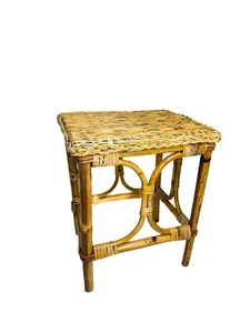 Sturdy Vintage Bamboo Rattan Wicker Side Table , Rattan Stool, Wicker Stand - Picture 1 of 19