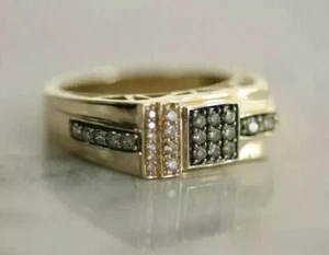 2Ct Round Cut Chocolate Diamond Men's Wedding Ring Band 14K Yellow Gold Plated - Picture 1 of 4