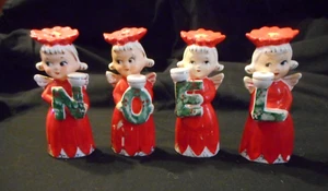 Vintage 50er Jahre Napco Japan Weihnachten NOEL Engel Kerzenständer 4 im Set - Bild 1 von 7