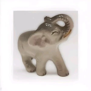 Vintage Porcelain Painted Elephant Figurine Lucky Trunk Up Japan 3" L, 2" H - Picture 1 of 4