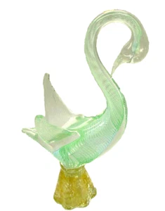 Elegant Murano Swan Latticinio Venetian Handcrafted Sculpture Green 12.75H - Picture 1 of 12