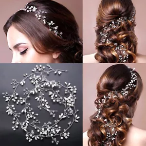 Elegant Wedding Bridal Crystal Pearl Headband Tiara Long Hair Headpiece accessor - Picture 1 of 12