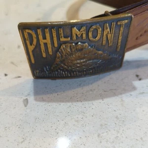 Boy Scouts Philmont Brass Belt Buckle & Cimarron N. M tooled Leather Belt Sze 30 - Picture 1 of 7