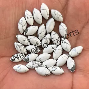 Lotto di pietre preziose sciolte cabochon bianco naturale Howlite da 5x10 mm a 10x20 mm - Foto 1 di 6