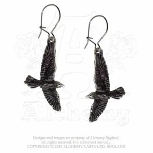 Alchemy Gothic Black Raven Earrings - Pair • Local Stock • Gothic - Picture 1 of 2