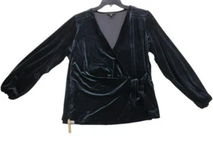 Alfani Plus Size Tie-Waist Velvet Lon Deep Black 1X Long Sleeve M787 - Picture 1 of 5