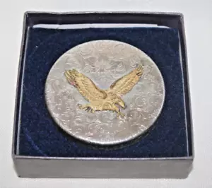 MONTANA SILVERSMITHS German Silver ROUND Snuff LID with Gold Tone EAGLE in BOX - Picture 1 of 12