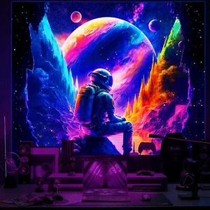 Blacklight Posters Astronaut Tapestry for Bedroom, Black - Picture 1 of 37