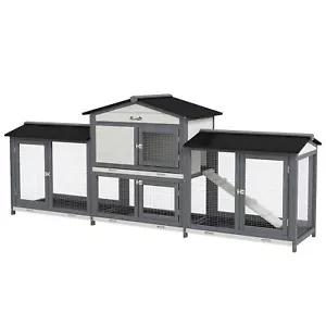 PawHut Rabbit Hutch, 2-Tier Guinea Pig Hutch, w/ Two Runs, Pull-Out Tray - Picture 1 of 11