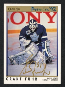 1991 O-Pee-Chee Premier 100 Grant Fuhr Perfect Gold Color Match Autographed Auto - Picture 1 of 2