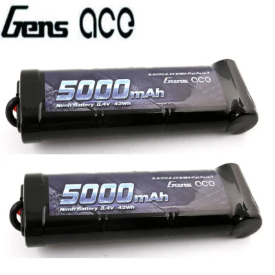 2X Gens Ace 5000mAh 8.4V 7-Cell NiMH Flat Battery Mit T Stecker Für RC Auto LKW - Bild 1 von 3