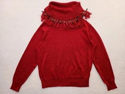 Dressbarn Christmas Sweater Womens Medium Red Pullover Sweatshirt Fringe Holiday - Image 1 of 4