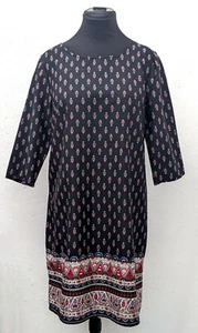 Short black mix stylised floral mid-sleeved light shift dress size 12 - Picture 1 of 5