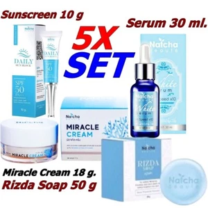 5X Set Natcha Beaute White Serum+Miracle Cream+Soap+Sunscreen SPF50 PA+++ Facial - Picture 1 of 13