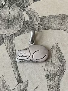 Charmant Pendentif en Argent Massif Chat endormi - Collier - Bijoux - Picture 1 of 2