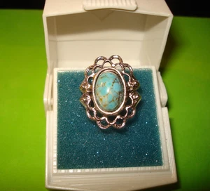 Anillo vintage para mujer ovalado azul marrón vidrio/piedra talla 7 años 80 ¡Nunca usado! - Imagen 1 de 4
