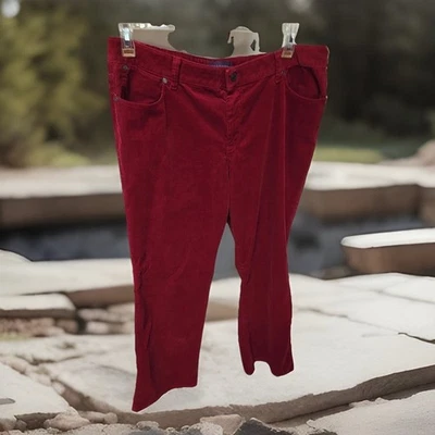 Talbots Women's Red Pinwale Corduroy Wide Leg Pants CURVY Stretch Cotton Sz 16 - Image 1 of 4