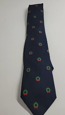 Corbata Bancroft New York - Azul marino con corona de Navidad - Fiesta de oficina navideña Foto 1 de 4