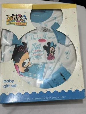 Y2K 复古迪士尼婴儿米妮老鼠盒装礼品套装连衫裤袜尺寸 NB — 第 1/4 张图片