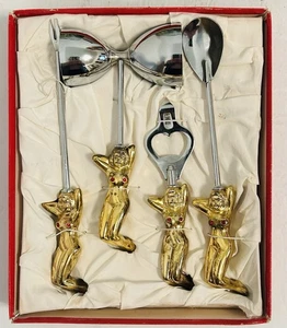 Juego de vajilla vintage de 4 piezas de oro y pedrería para mujer desnuda hecha en Japón de mediados de siglo - Imagen 1 de 7