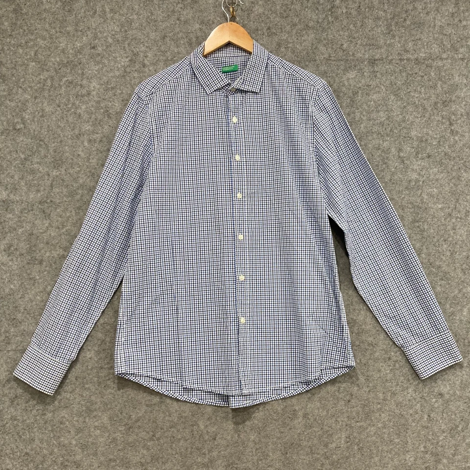 Рубашка мужская United Colors of Benetton размер XL синяя клетчатая с длинным рукавом 51821 - Изображение 1 из 4