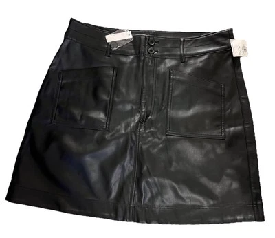 Minifalda negra nueva con etiquetas estilo Y2K Madewell de cuero vegano línea A talla 14 Foto 1 de 4