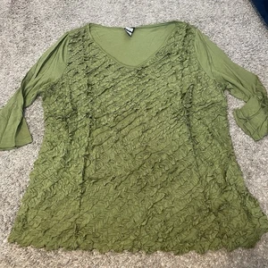 Vintage INC Green Stretch Ruffle Blouse Solid Top Size 3X 90s Y2K - Picture 1 of 6