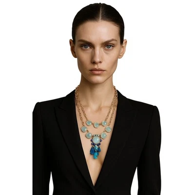 Collar Colgante Lilly Pulitzer Para Mujer Azul Gema Borla En Capas Tono Dorado NUEVO Foto 1 de 4