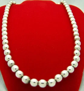 STUNNING ESTATE TAXCO 10 mm STERLING SILVER BALL NECKLACE, 24" long - Picture 1 of 1
