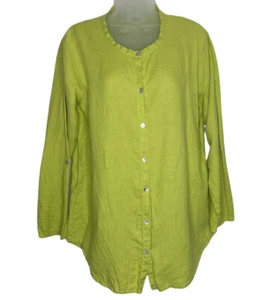 Flax Linen Tunic Top Small Green Button Down Lagenlook Oversized Coastal Lagum - Picture 1 of 11