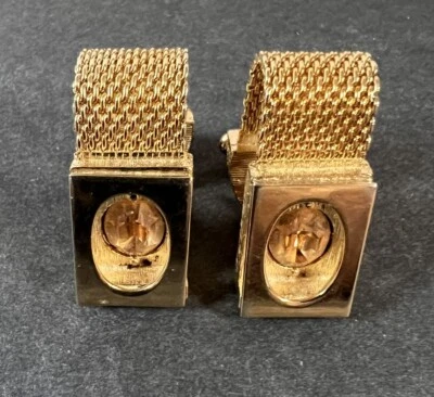 Abotoaduras masculinas vintage tom dourado vidro citrino texturizado envoltório em torno - Imagem 1 de 4