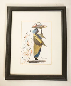 Gefiederte Kunst Skulptur Bild signiert M. Gee (UH1/JSF6) Frau mit Korb - Bild 1 von 10